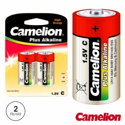 Embalagem com duas pilhas alcalinas Camelion Plus Alkaline tipo C 1,5V