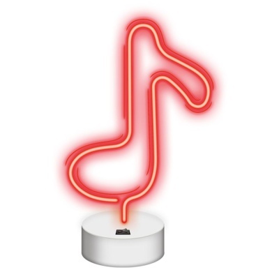 Luminária neon nota musical vermelha com base branca