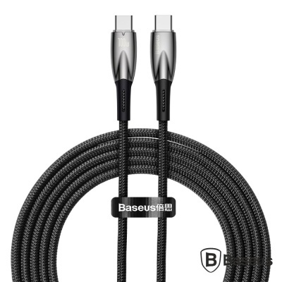 Cabo USB tipo C trançado preto da Baseus com conectores metálicos prateados