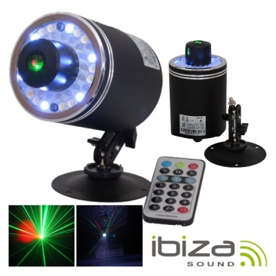 Luz LED preta com suporte, comando remoto e logo Ibiza Sound