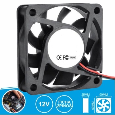 Ventoinha quadrada preta para computador com 7 pás e conector de 2 pinos