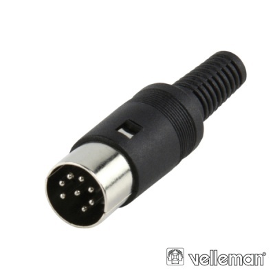 Conetor DIN preto com 8 pinos e corpo plástico