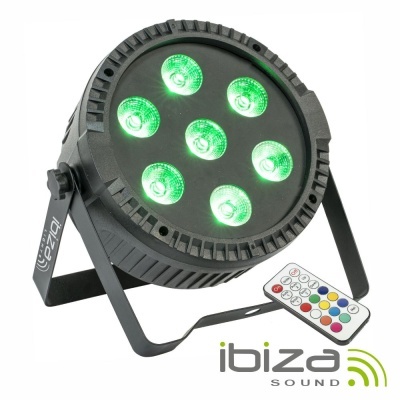 Luz LED preta com 7 focos verdes e controlo remoto colorido