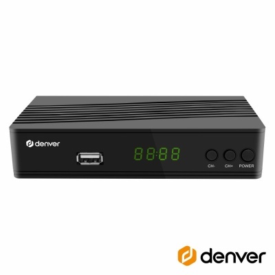 Set-top box preto Denver com display digital e três botões