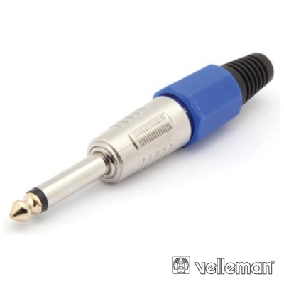Cabo conector jack de 6,35 mm prateado com base azul e borracha preta