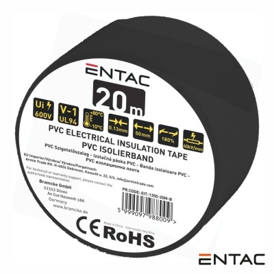 Fita isoladora elétrica preta ENTAC 20m PVC