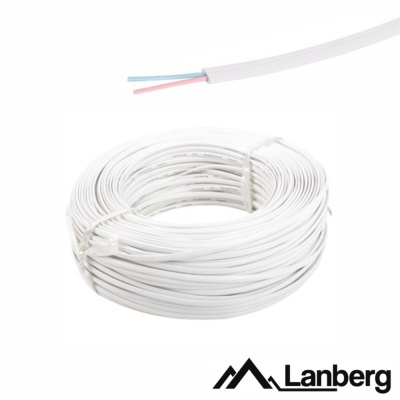 Novelo de fio elétrico branco com dois condutores azul e vermelho e logótipo Lanberg