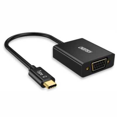 Cabo adaptador USB Tipo C para VGA preto sobre fundo branco