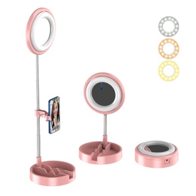 Anéis de luz LED rosa com suporte para telemóvel e diferentes cores de luz