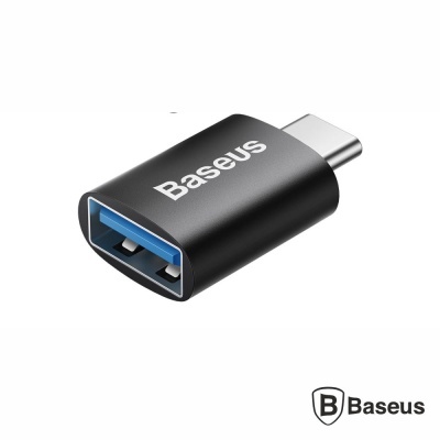 Adaptador Baseus preto USB Tipo-C para USB azul com logotipo