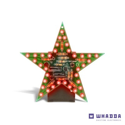 Placa eletrónica estrela com LEDs vermelhos e componentes visíveis