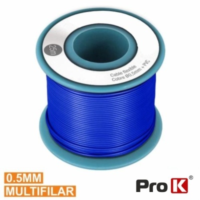 Rolo de cabo elétrico azul multifilar 0.5mm 25m da marca Pro K