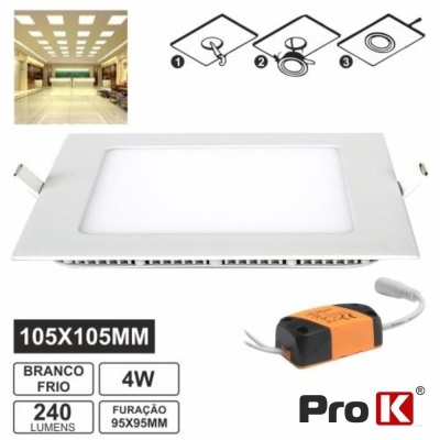 Luminária LED quadrada branca Pro K com driver e instruções