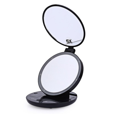 Espelho compacto de maquilhagem preto com ampliação 5X