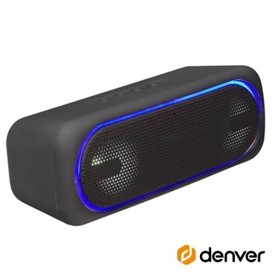 Coluna de som portátil preta da Denver com luz azul