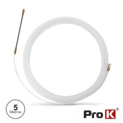 Cabo de limpeza flexível branco com extremidades metálicas douradas e texto 5 Metros e Pro K