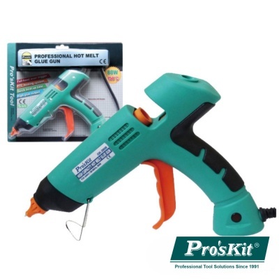 Pistola de cola quente Pro'sKit verde com gatilho laranja e embalagem