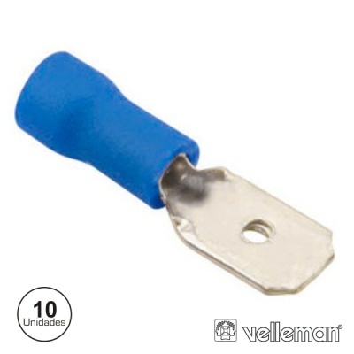 Conector elétrico azul com parte metálica e texto 10 Unidades e velleman