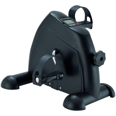 Mini bicicleta estática ergométrica preta com pedais e display digital