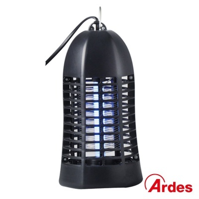 Armadilha elétrica para insetos preta com luz UV azul acesa