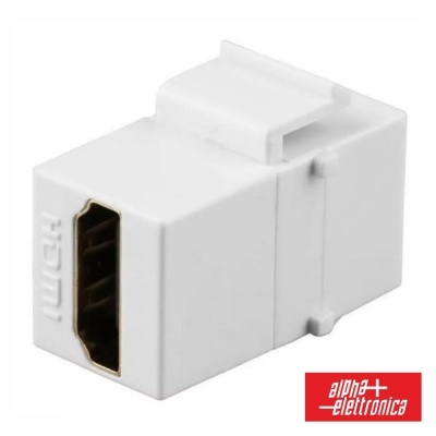 Adaptador HDMI branco retangular com porta fêmea