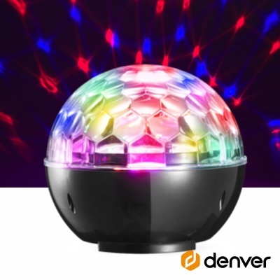 Disco bola multicolorido LED com base preta e cúpula translúcida faceted