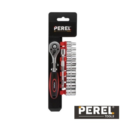 Conjunto de chave de catraca e bocais Perel Tools em embalagem preta