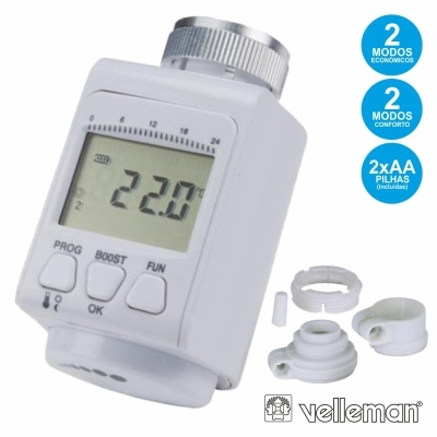 Termóstato digital branco Velleman com ecrã LCD e acessórios