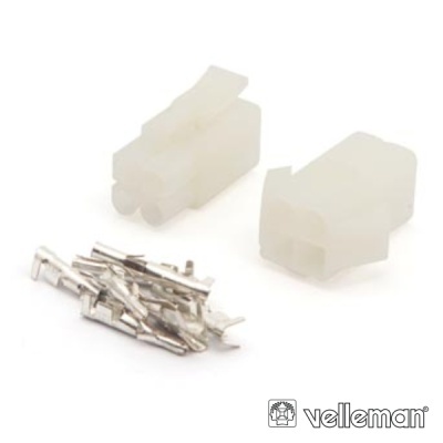 Conectores elétricos brancos em plástico e peças metálicas