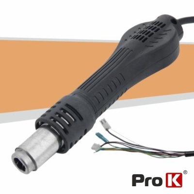 Dispositivo elétrico preto com ponta metálica e fios coloridos, logotipo Pro K.