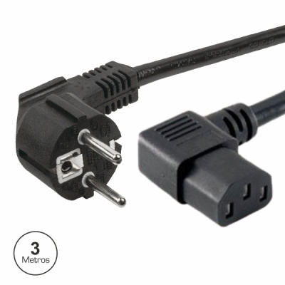 Cabo de alimentação preto com ficha tipo europeu e conector IEC