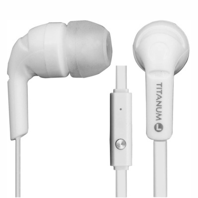 Fones de ouvido intra-auriculares brancos com controlo remoto no fio