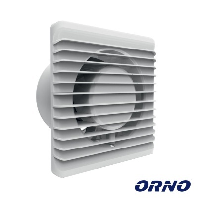Extractor de ar branco com grelha frontal e ventilador visível