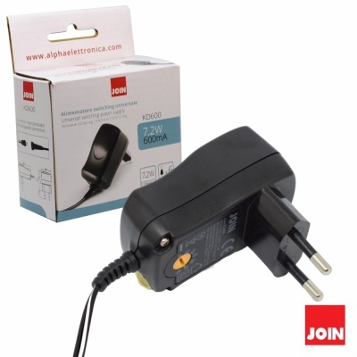 Carregador universal preto JOIN com ficha europeia e embalagem.