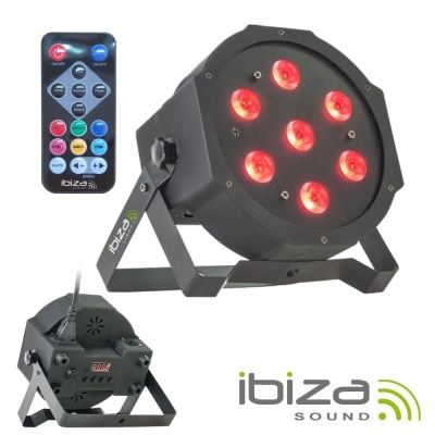 Foco LED preto com luzes vermelhas e comando remoto da marca Ibiza Sound