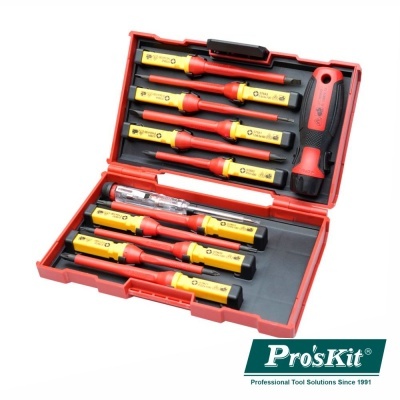 Estojo de chaves de fendas isoladas Pro'sKit em caixa vermelha