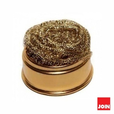 Esfregão metálico dourado com base redonda dourada