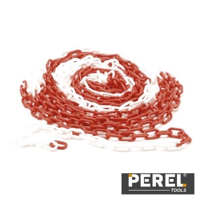 Corrente plástica branca e vermelha em espiral com logótipo PEREL TOOLS