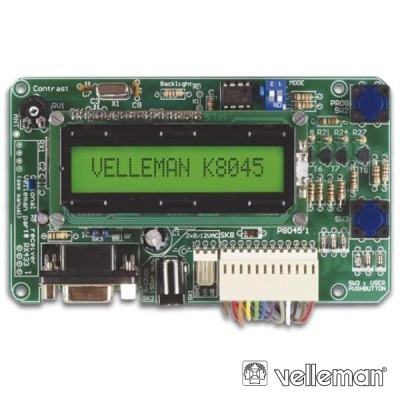 Placa eletrónica com ecrã LCD mostrando VELLEMAN K8045