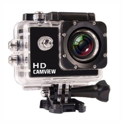 Câmara de ação HD CAMVIEW com caixa estanque transparente e lente preta