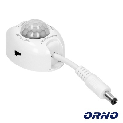 Sensor de movimento branco com cabo e conector, logotipo ORNO