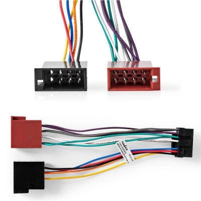 Cabos elétricos com conectores plástico vermelho e preto e fios coloridos