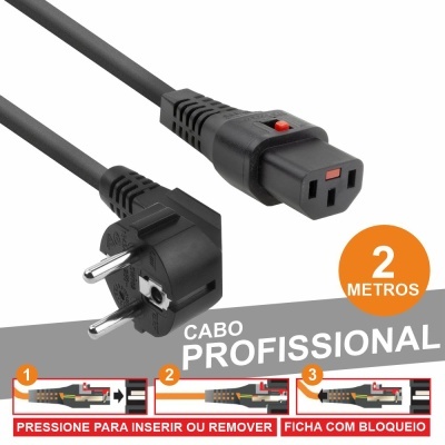 Cabo elétrico profissional preto com 2 metros e instruções em português