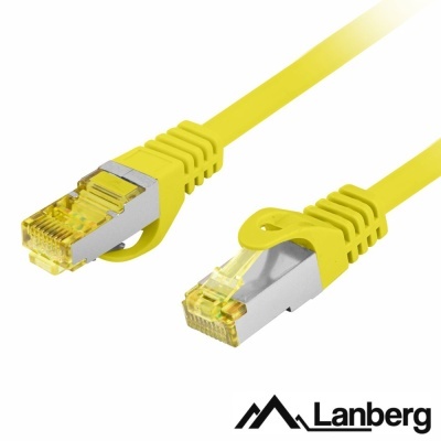 Cabo Ethernet amarelo com conectores RJ45 e logótipo Lanberg