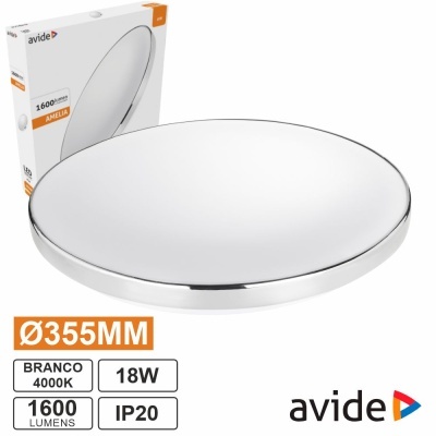 Plafon LED redondo branco avide, diâmetro 355 mm, 18W, 1600 lumens, 4000K, IP20