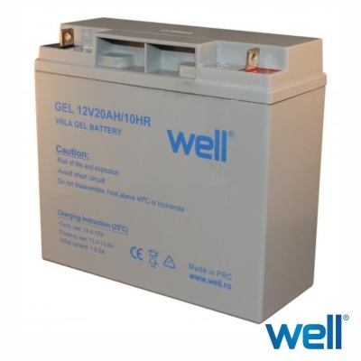 Bateria VRLA GEL 12V 20AH/10HR cinza clara com texto azul da marca well