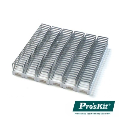 Organizador de ganchos metálicos prateados em suporte branco com logotipo Pro'sKit