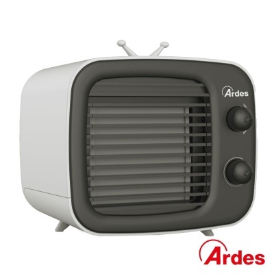 Termoventilador branco e cinzento com botões pretos e logo Ardes