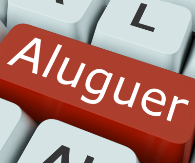 Tecla de teclado vermelha com a palavra 'Aluguer'