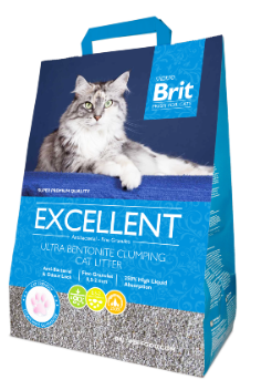Saco azul de areia para gatos Brit Excellent com imagem de gato cinza e branco